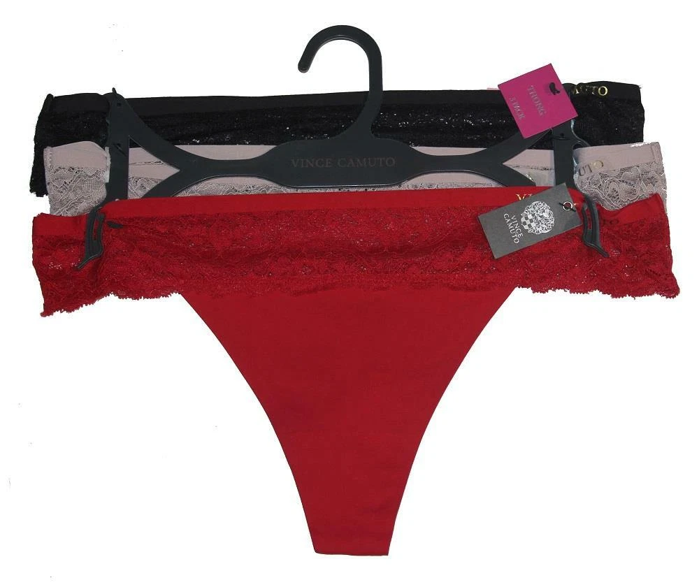 3 Vince Camuto Lace Top Black Taupe Red No Show Thongs Panties