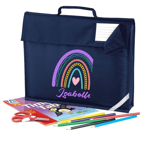 Personalisierte Regenbogen-Buchtasche beliebiger Name Text Jungen Mädchen zurück Kinder zur Schule #BTC - Bild 18 von 22