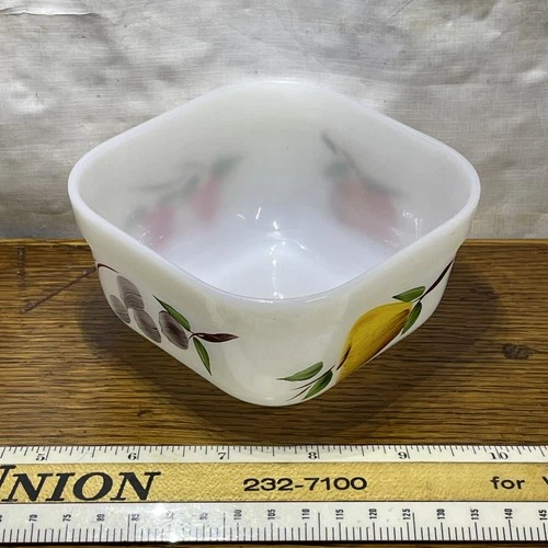Vintage Fire King Gay Fad Painted Fruit Refrigerator Dish Small