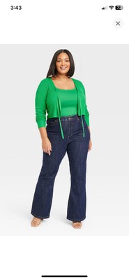 Size 16 Ava & Viv Womens Plus High Rise Fit Full Flare Jeans Dark Denim