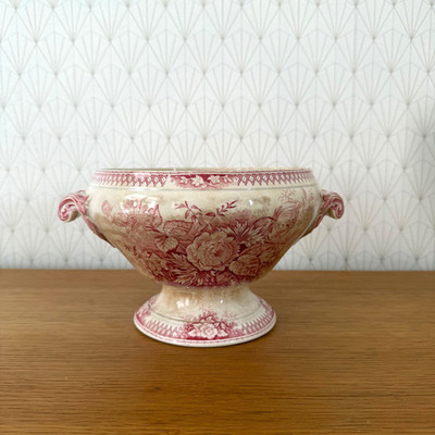 Antique French Sarreguemines Jardiniere Footed Ceramic Bowl Red 1408264