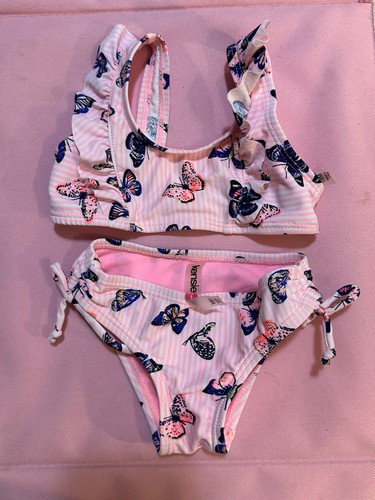 New Kensie Girl sz 18m 2pc Swimsuit Bikini Top & Bottoms pink butterflies 2581