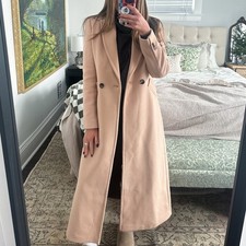 Mango Long Pink Wool Coat Size Medium FITS 2/4