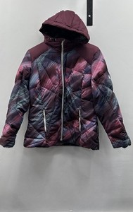 Spyder Chris Davenport Women's Down Puffer Jacket Burgundy Plaid Hooded Sz XL