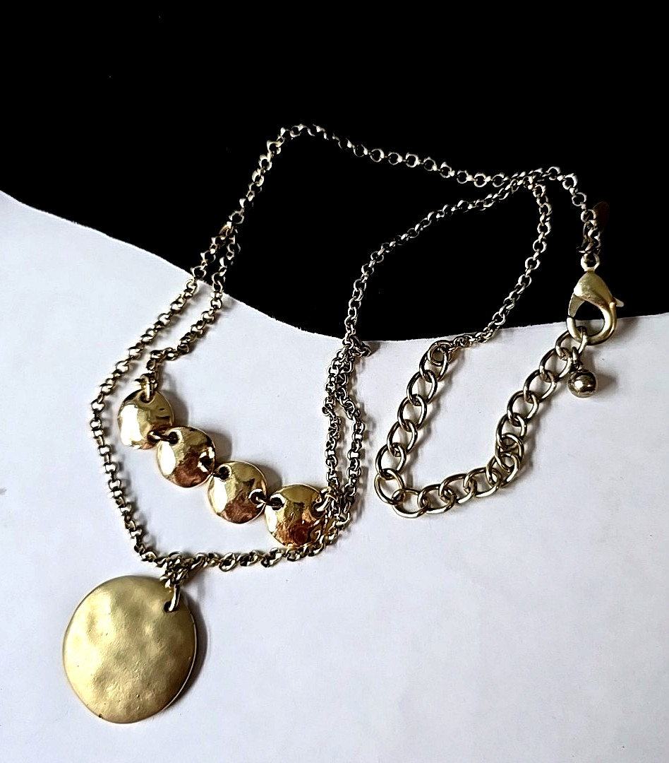 CHICO'S Gold Tone Hammered Discs Chain Necklace 20"L