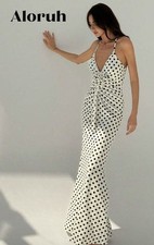 Black And White Sleeveless Halter Maxi Dress