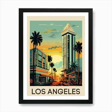 Los Angeles Vintage Travel Poster,  Framed Wall Art Poster Canvas Print Picture