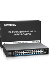 NICGIGA 24-Port Gigabit PoE+ Switch 300W w/ 2 Uplink Ports & 1 SFP Unmanaged