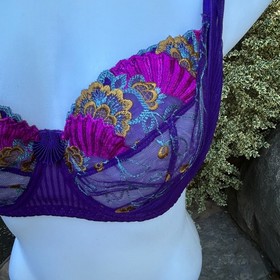 Aubade Paris Bra French Kiss Purple Floral Lace Unlined Underwire Balconette 34E