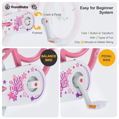 Bicicleta RoyalBaby Niñas EZ Bicicleta Stargirl Entrenamiento Equilibrio Libre, Tamaño: 12-20 Pulgadas Foto 2 de 4