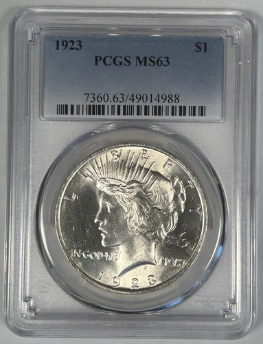 1923 Peace Silver $1 Dollar Coin PCGS MS 63