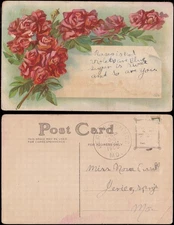 greeting, red roses, Jerico Springs MO, 1909, 1329