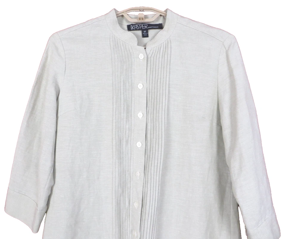 TB14982-NUEVO CON ETIQUETAS KASPER Ropa Deportiva Para Mujer Lino Rayón Blusa Manga 3/4 Gris Talla 8P Foto 4 de 4