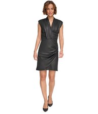 DKNY Womens Ruched Mini Dress, Black, 4