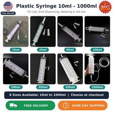 Plastic Syringe 10ml to 1000ml Large Lab Glue Dispensing Watering Vet Use