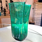 Blenko 8813S “Paper Bag” Vase Emerald Green Hand-Blown Glass by Joel Myers 8.75"