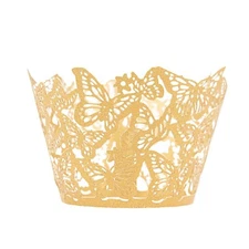 25 Gold Butterfly Lace Design Paper Cupcake Liners Muffin Wrappers Party Events