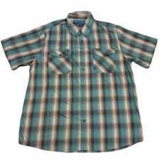 Dixxon Flannel Co Blue Marlin Bamboo Blend Teal Plaid SS Shirt Mens 2XL