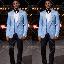 Jacquard Men's Suit Rhinestone Shawl Lapel Prom Outfits Homecoming Hosting 2Pcs