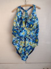 New Adore Me Deep V Floral Daisy One Piece Swimsuit Bathing Suit Plus Sz 3X Blue