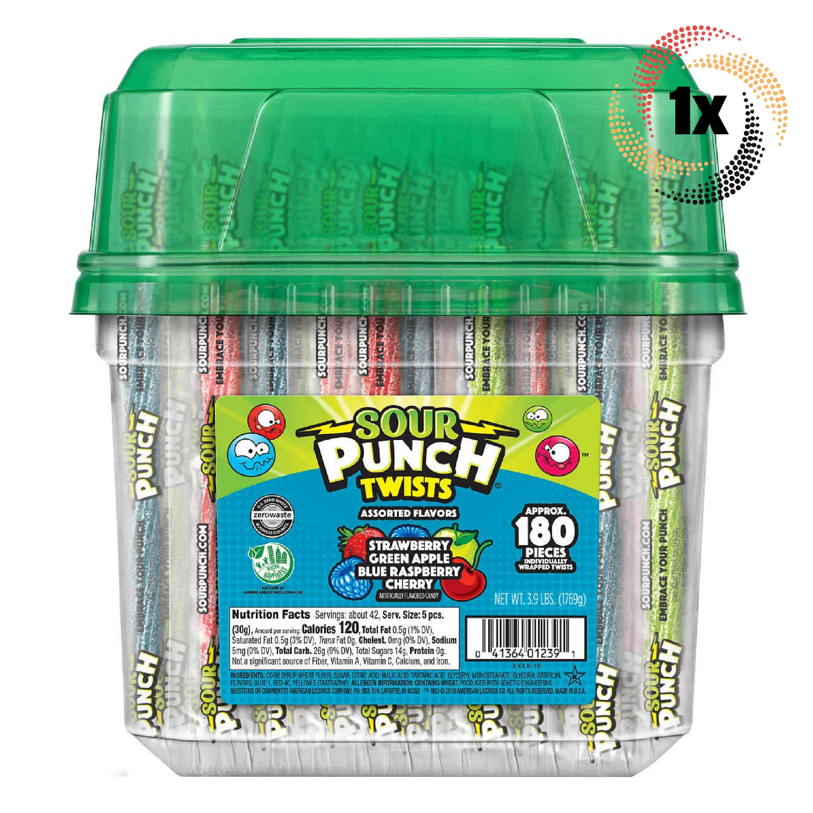 1 пакетик кислых пуншевых конфет с разными вкусами | 180 штук в пакетике | 62,4 унции