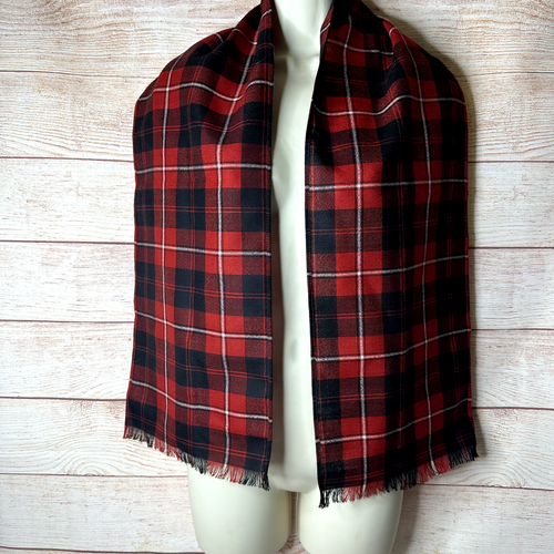 Ingles Buchan Scottish Wool Tartan Plaid Red Black Fringe Women's Scarf Scotland - Picture 2 of 6