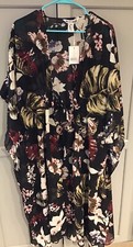 Walter Baker Tulum Caftan One Size O/S Black Floral Tropical Print Poly NWT