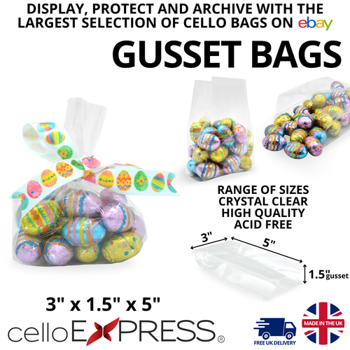 Clear Cellophane Gusset Bag Party Bags Favour Crafts Sweets Display Gifts Cello - Picture 2 of 7