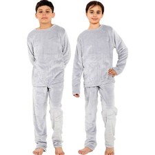 Kids Grey Warm Fleece Pyjamas Sleepover 2 Piece Gift Set For Boys  Girls 5-13Yr