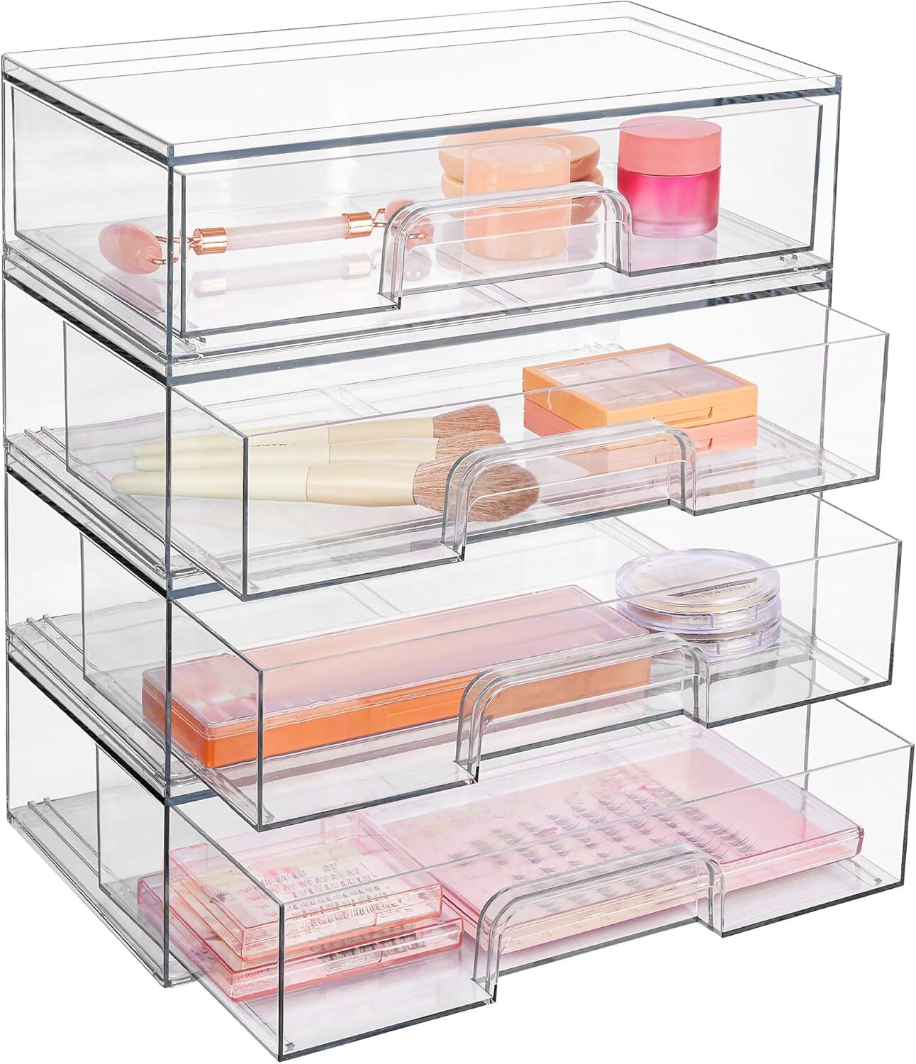 12.1''W Clear Stackable Storage Drawers,4 Pack Acrylic Plastic Organizers Bins