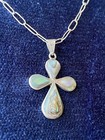 925 Vintage Sterling Silver Signed Abalone Cross Crucifix Pendant Necklace