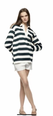 Zara Sweatshirt Tshirt M Grün/Weiss Gestreift Poloshirt