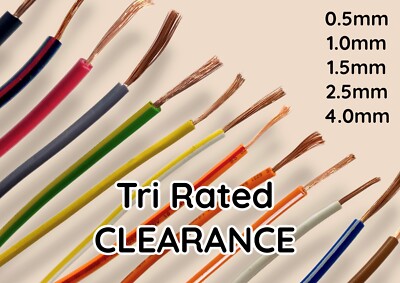 Tri-Rated Kabelabstand 0,5 mm, 1 mm, 1,5 mm, 2,5 mm, 4 mm VERSCHIEDENE FARBEN & LÄNGEN