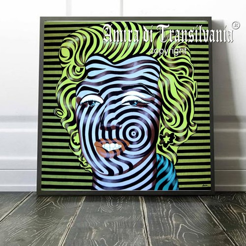 Contemporary Art Painting Marilyn Monroe Green Woman Portrait Famouse Pop Artist - Picture 14 of 24