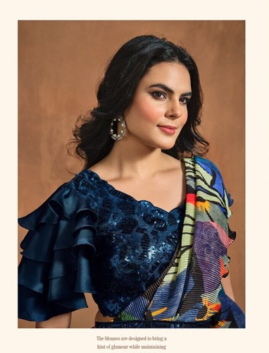 Designer Satin Crepe Silk Ready to Wear One Minute Saree with Ready made Blouse - Picture 10 of 20