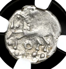 CELTIC GAUL, Aedui. 1st Century BC. Silver Quinarius, Horse, NGC VF