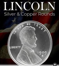 Lincoln Wheat Cent NEW 1909 PENNY TRIBUTE 1 oz. 999 Fine Silver Round BU INSTOCK 104.95 per troy oz