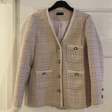 Sister Jane Pink Cotton Tweed Blazer Jacket With Pearl And Gold Buttons Size S