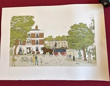 Naïve art - Vincent Haddelsey: Printed Piece of colourful urban scenery 