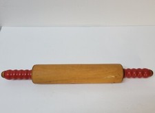 Vintage Wooden Rolling Pin Red Wooden Painted Handles Kitchen Farmhouse Decor