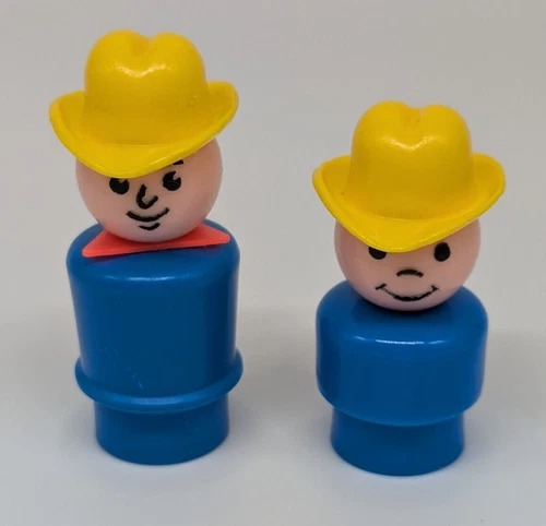 Vtg Fisher Price Little People Plastic Figures Lot of 2 Cowboys Dad Son Farmer