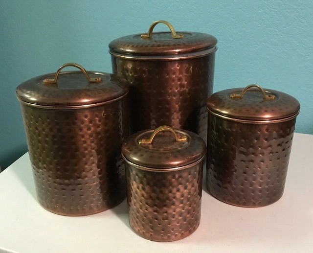 Hammered Antique Copper Canisters Stainless Steel Kitchen Food Storage