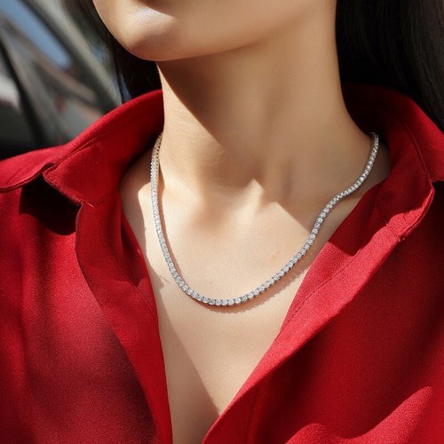 3-4mm D Color VVS Moissanite Tennis Chain Necklace 925 Sterling Silver Pass Test - Picture 7 of 10