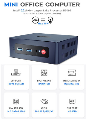 Windows 11 Intel 11th Gen N5095 Mini PC 8/16GB 512GB SSD Desktop Gaming Computer