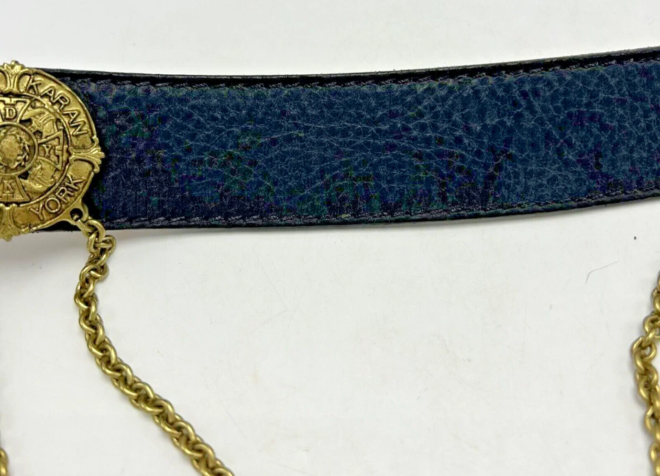 Vintage Belt Womens Small Donna Karan DKNY Black Leather Chain Statement USA 80s - Image 4 of 4