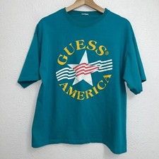 Vintage Guess America ? Tee Green T-Shirt 90s USA Made Size Medium