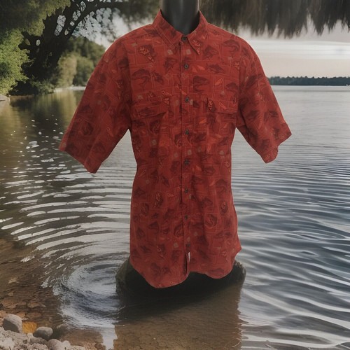 Camisa de pesca Cabela's para hombre talla alta grande (LT) naranja estampado de peces ventilada SS
