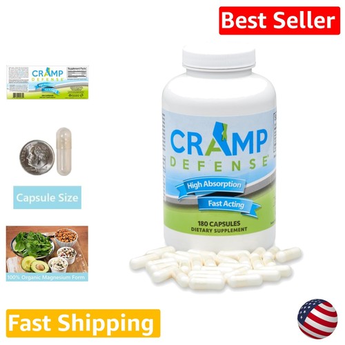 Organic Magnesium Capsules for Muscle Cramps - Non-Laxative Formula - 180 Count