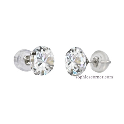 Ohrstecker 4 mm weißer Saphir rund Martini Look in 14 Karat massiv Weißgold