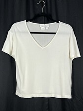 Vintage Saks Fifth Avenue Womens cropped v neck 90s boxy rayon cream medium